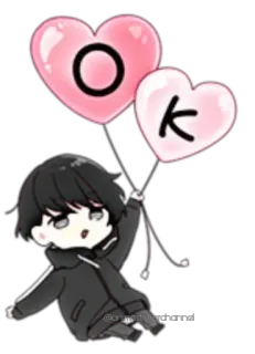👍 OK anime, chibi, heart, balloons, cute telegram sticker