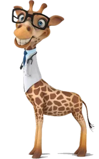 😁 Giraffe, Arzt, Cartoon, Tier, Brille, Medizinisch telegram sticker