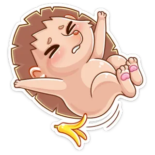 😫 hedgehog, banana, slip, cartoon, animal whatsapp sticker