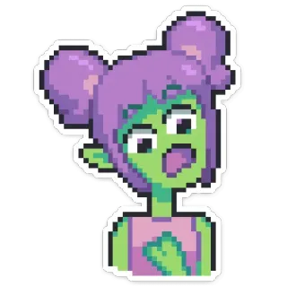 😱 Pixelkunst, Charakter, grün, lila, Cartoon whatsapp sticker