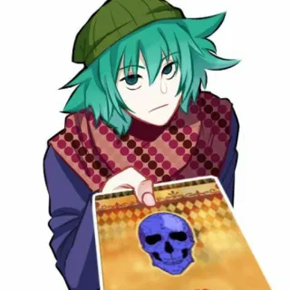 😉 Anime, Teschio, Cappello, Sciarpa, Blu, Verde telegram sticker