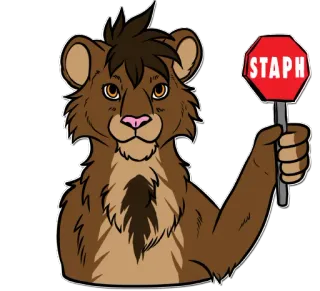 🛑 STAPH furry, lion, panneau stop, mème, animal, dessin animé, drôle, humour whatsapp sticker