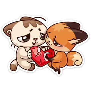 ❤ gatto, volpe, cuore, amore, cuore spezzato, cartone animato, adesivo telegram sticker