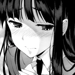🥲 anime, manga, girl, sad, school uniform, black and white telegram sticker