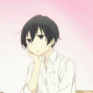 🍙 anime, character, boy, sitting, pensive, illustration telegram sticker