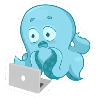 😱 octopus, laptop, computer, cartoon, sticker, cute, animal, sea creature telegram sticker