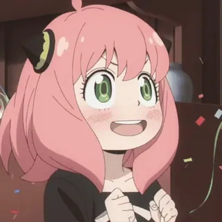 🎉 Anya Forger Spy x Family anime, gadis, rambut merah muda, kartun, senang, imut whatsapp sticker