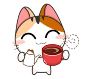 ☕ cat, coffee, cute, kawaii, cartoon, tea telegram sticker
