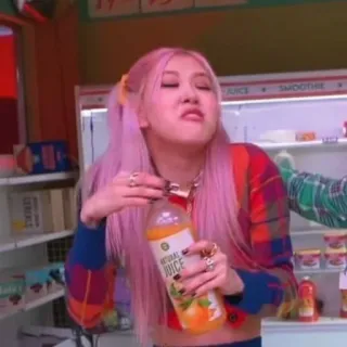 📎 NATURAL JUICE mulher, suco, cabelo rosa, bebida, beber telegram sticker