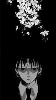☠️ Anime, Personaje, Blanco y negro, Flores, Arte telegram sticker