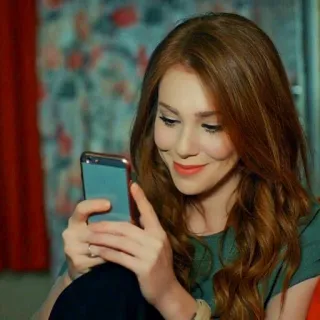 ☺️ donna, capelli rossi, telefono, sorridente, persona telegram sticker