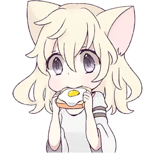 😋 Anime, Katzenmädchen, Kawaii, Süß, Toast, Ei, Mädchen, Sticker telegram sticker