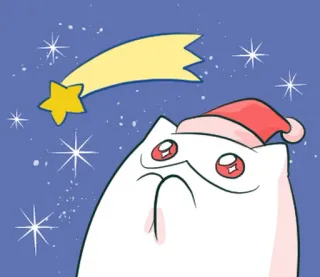 🐱 gato, natal, feriado, gorro de Papai Noel, estrela, cometa, desenho animado, animal telegram sticker