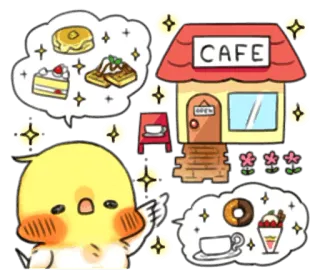 🍰 CAFE café, nourriture, dessert, gâteau, donut, oiseau, mignon, kawaii telegram sticker