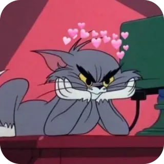 🥰 Tom Cat Tom and Jerry cartoon, cat, hearts, love, animated, meme telegram sticker