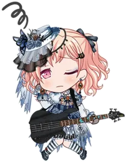 🥮 anime meisje, chibi, bandmeisje, gitaar, moe, roos telegram sticker