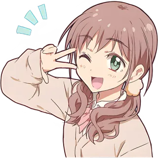 ✌️ อนิเมะ, ผู้หญิง, สัญลักษณ์สันติภาพ, ขยิบตา, น่ารัก, การ์ตูน telegram sticker