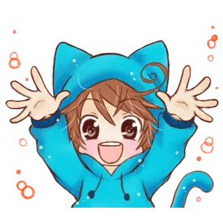 😃 Anime, Ragazzo, Gatto, Felpa con cappuccio, Carino, Felice telegram sticker