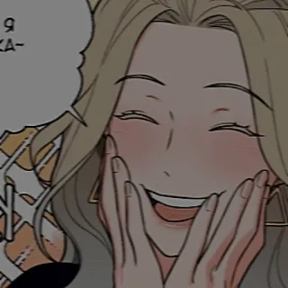 🥺 Я KA- mulher, feliz, sorrindo, cabelo loiro, desenho animado, alegre telegram sticker