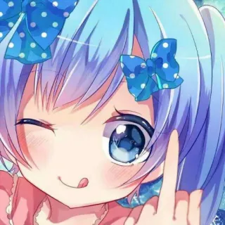 😝 Anime, Dessin animé, Fille, Doigt d'honneur, Offensant, Cheveux bleus whatsapp sticker