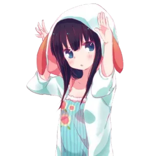 😀 Аниме, Девушка, Мультфильм, Милый, Кролик, Худи whatsapp sticker