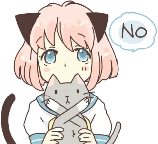 👎 NO garota anime, orelhas de gato, braços cruzados, não, desenho animado telegram sticker
