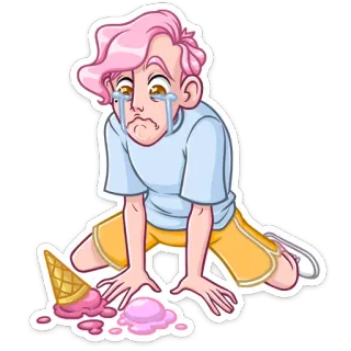 🏖 아이스크림, 슬픔, 울음, 만화, 화남, 실망, 핑크, 캐릭터 telegram sticker