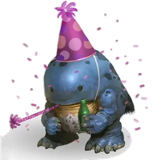 🎂 monstruo, fiesta, celebración, botella, sombrero, confeti telegram sticker