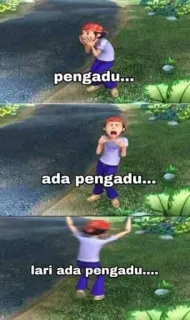 😱 pengadu... ada pengadu... lari ada pengadu.... Kreskówka, Mem, Śmieszne, Bieganie, Przestraszony, Osoba telegram sticker