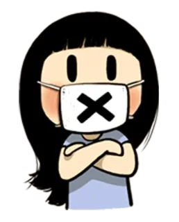 😷 cartoon, girl, silence, censorship, mask, X telegram sticker