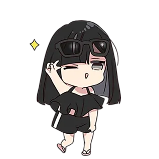 😉 stiker, anime, kartun, imut, gadis, chibi, kacamata hitam telegram sticker