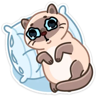 😢 кот, плачет, грустный, подушка, наклейка, мультфильм, животное telegram sticker