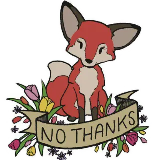 😒 NO THANKS lis, kwiaty, nie, dziękuję, słodkie, zwierzę, kreskówka telegram sticker