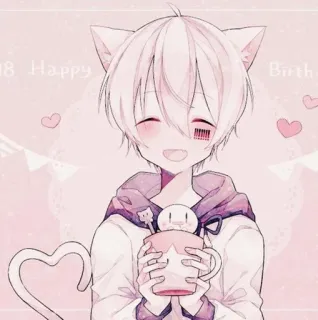 🌸 Happy Birth anime, telinga kucing, imut, kawaii, hati, selamat ulang tahun telegram sticker
