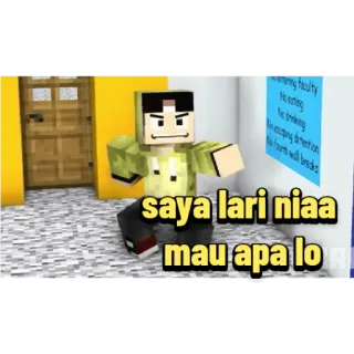 😀 saya lari niaa mau apa lo 我的世界, 电子游戏, 表情包, 搞笑, 印尼, 贴纸 telegram sticker