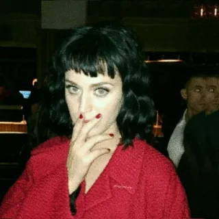 🌈 Katy Perry woman, person, singer, celebrity, red coat, black hair, portrait whatsapp sticker