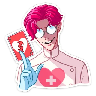 🔃 Anime, umgekehrte Karte, pinke Haare, Handschuhe, Arzt telegram sticker