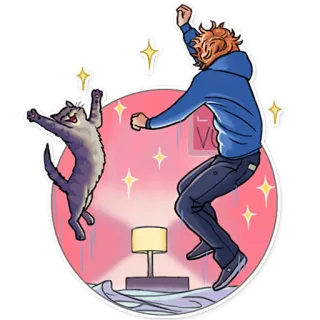 🎉 baile, gato, hombre, amistad, celebración, alegría telegram sticker