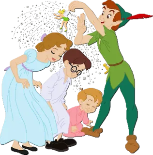 🎊 Peter Pan การ์ตูน, นิทาน, เนเวอร์แลนด์, เวนดี้ ดาร์ลิง, จอห์น ดาร์ลิง, ไมเคิล ดาร์ลิง, ทิงเกอร์เบลล์ telegram sticker