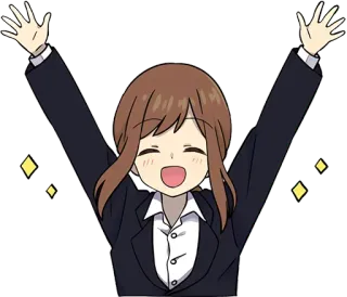 🥳 Аниме, Счастливый, Праздник, Женщина, Офис, Бизнес, Ура, Радостный telegram sticker