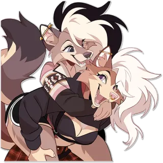 🩷 furry, anthro, wolves, piggyback, friends, happy, cartoon, cute whatsapp sticker
