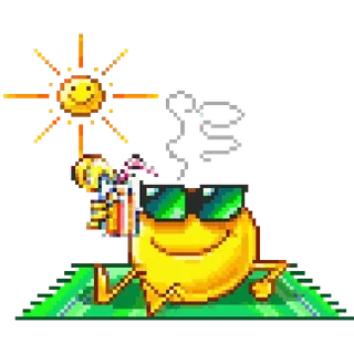 😎 太陽, 絵文字, ビーチ, 夏, リラックス, 飲み物 telegram sticker