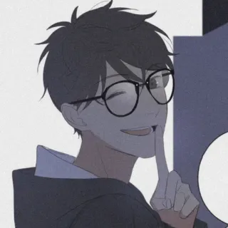 💱 kreskówka, anime, mężczyzna, okulary, cisza, milczenie, palec telegram sticker