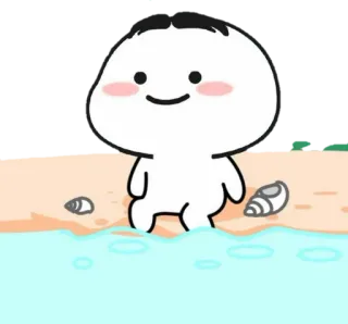 🍡 fofo, praia, desenho animado, caminhando, mar, concha, água telegram sticker