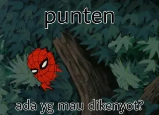 🕸 Spider-Man punten
ada yg mau dikenyot? spider-man, drôle, mème, marvel, dessin animé whatsapp sticker