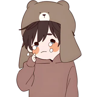😢 sad, crying, bear hat, cute, anime, cartoon, boy telegram sticker