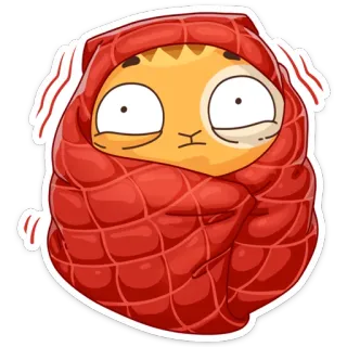 ❄ кот, плед, мультфильм, милый, холодно, сонный, завернутый telegram sticker