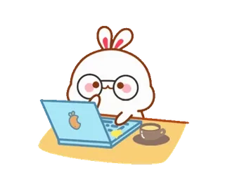 💻 lapin, ordinateur portable, ordinateur, bureau, café, mignon, lunettes, dessin animé telegram sticker