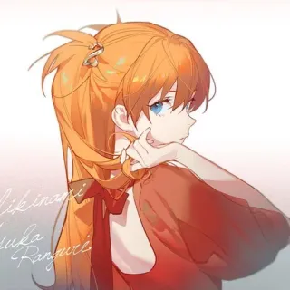 ❤️ Asuka Langley Evangelion Anime, Gadis, Karakter, Rambut oranye, Fanart telegram sticker