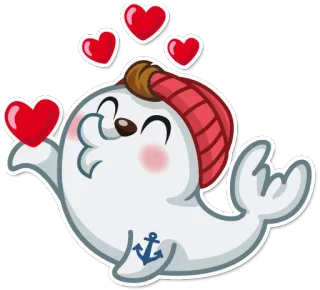 😘 anjing laut, kartun, lucu, binatang, cinta, hati, jangkar whatsapp sticker